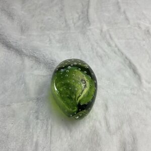 Vintage Lefton Art Glass Clear and Green Egg Paperweight Controlled Bubble 3x2x2